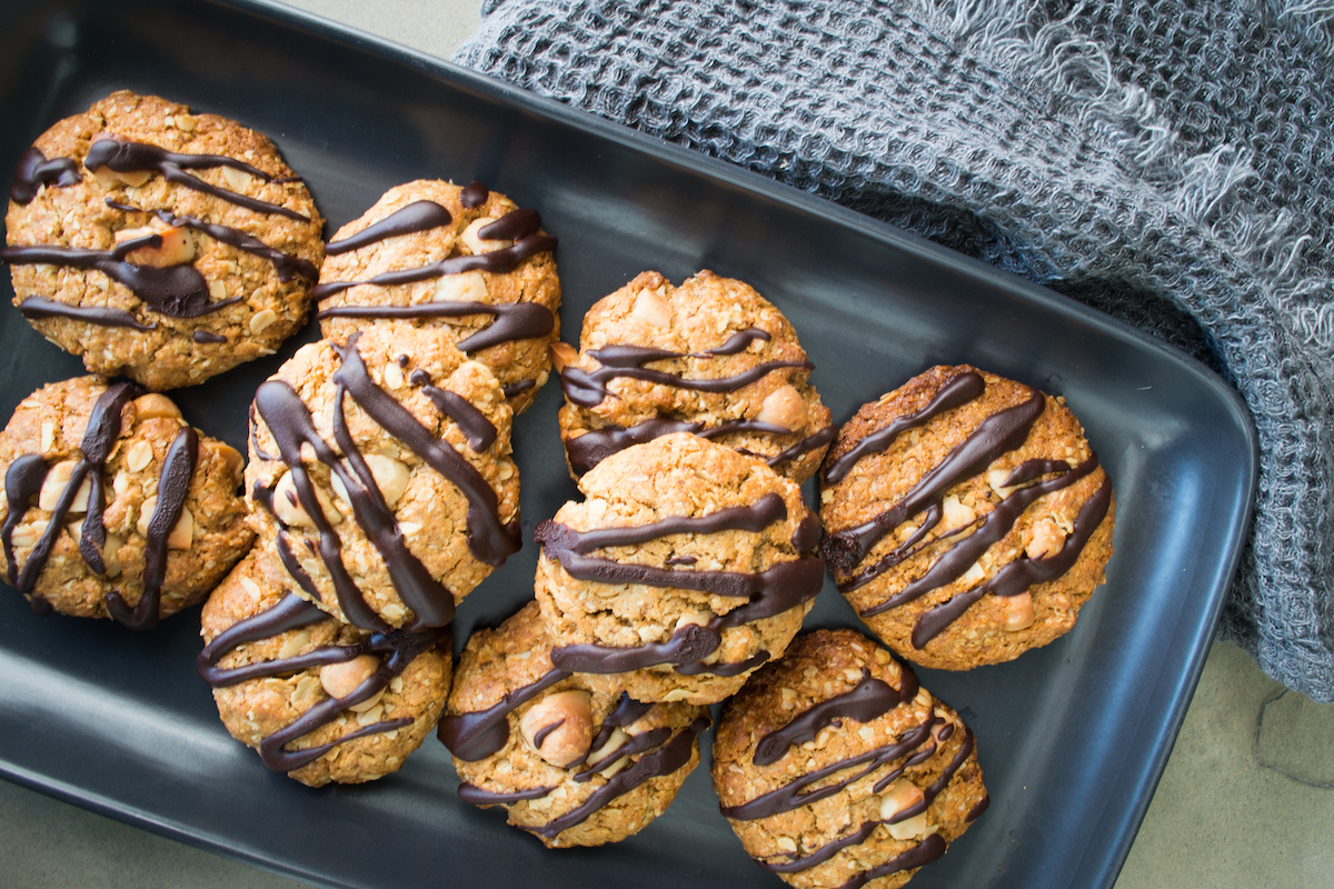 Chocolate Macadamia Anzac Biscuits